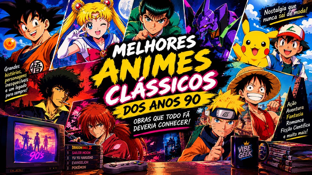 Descubra os melhores animes clássicos dos anos 90 e relembre obras como Yu Yu Hakusho, Sailor Moon, Evangelion, Pokémon e Cowboy Bebop.