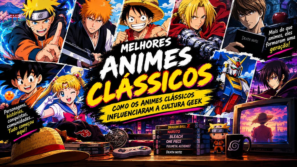 Descubra como os animes clássicos influenciaram a cultura geek, do cosplay aos eventos, games, colecionismo, internet e comunidades de fãs.